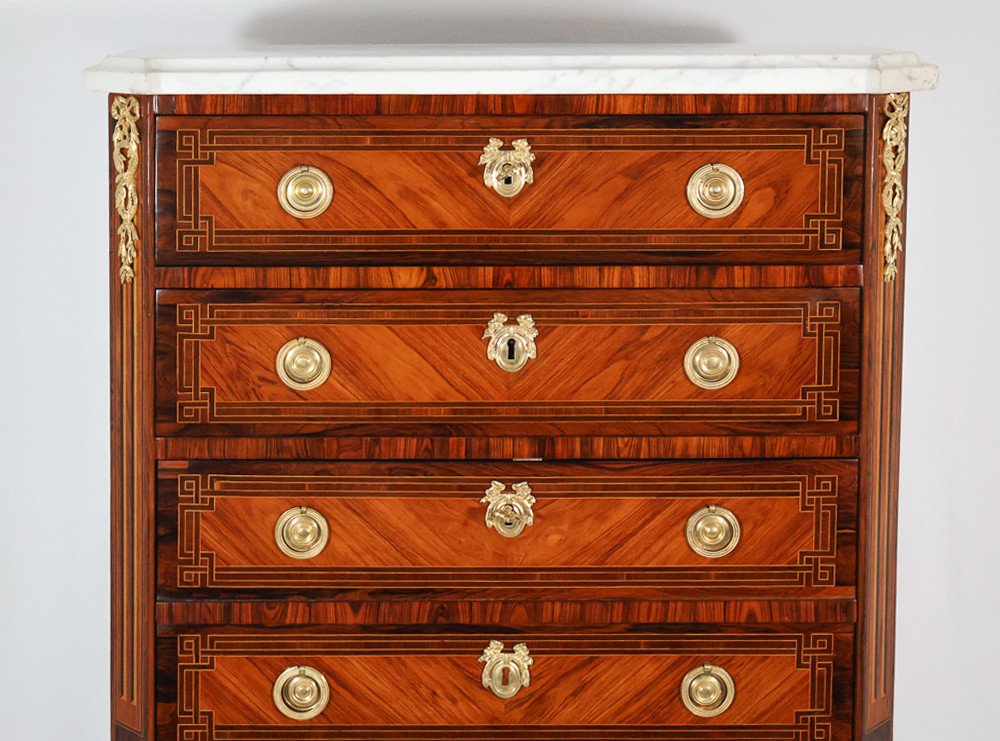 Chiffonier Secretary In Marquetry Louis XVI Period -photo-3