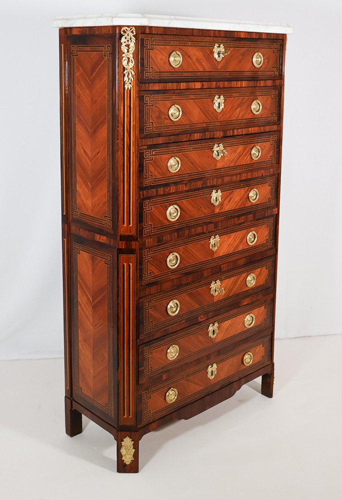 Chiffonier Secretary In Marquetry Louis XVI Period -photo-1