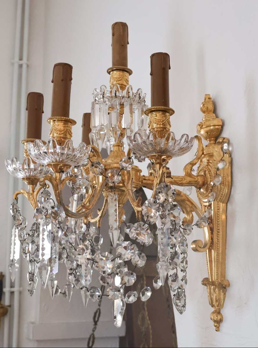 Paire D’appliques Baccarat  En Bronze Doré époque Napoléon III-photo-2