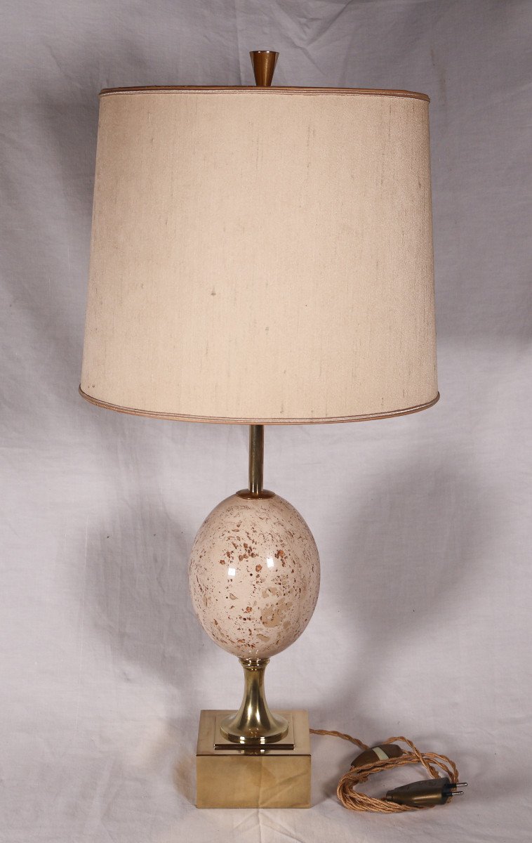Maison Charles Lampe œuf En Travertin Années 60/70-photo-2