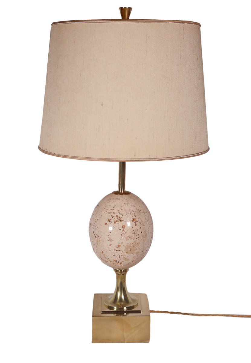 Maison Charles Lampe œuf En Travertin Années 60/70