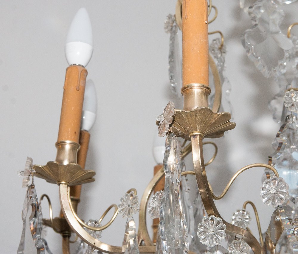 Bronze And Crystal Cage Chandelier Louis XV Style Late 19th Century -photo-3