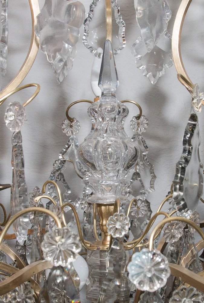 Bronze And Crystal Cage Chandelier Louis XV Style Late 19th Century -photo-5