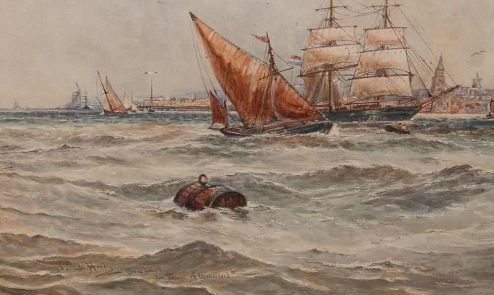 Aquarelle Marine Anglaise Signée TB Hardy 1889-photo-2
