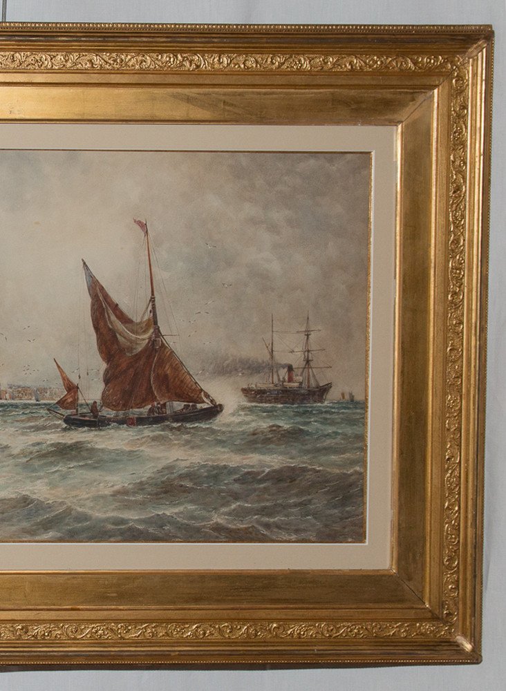 Aquarelle Marine Anglaise Signée TB Hardy 1889-photo-4