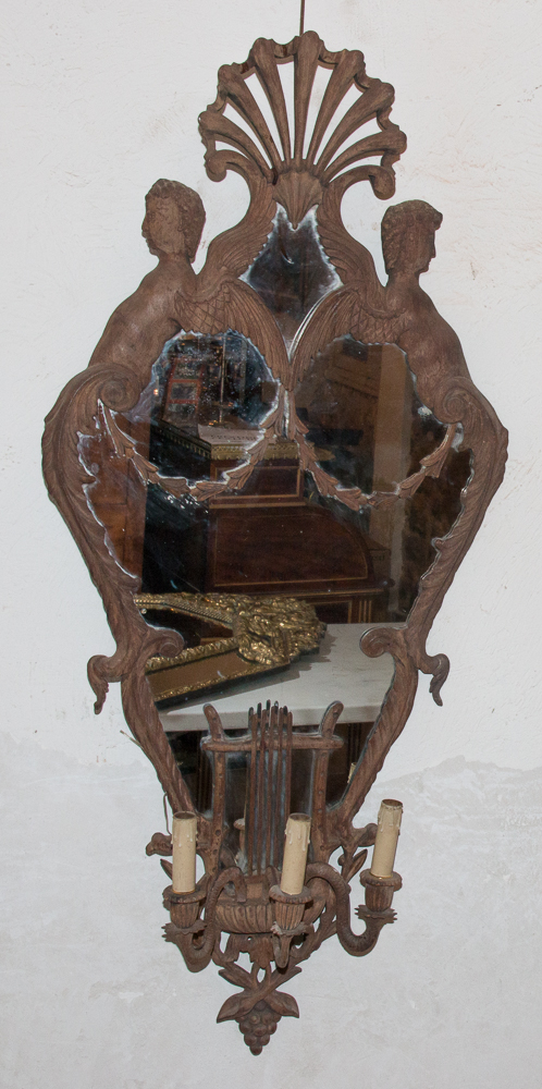 Grande Paire d'Appliques à Miroir En Acajou Italie Circa 1850-photo-1