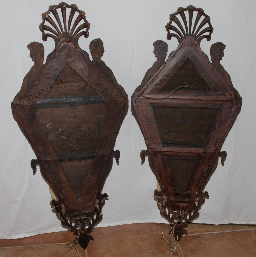 Grande Paire d'Appliques à Miroir En Acajou Italie Circa 1850-photo-8