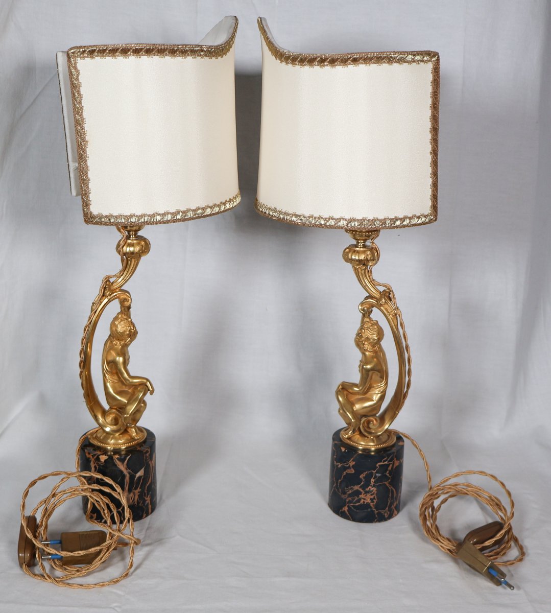 Pair Of Gilt Bronze Lamps, Napoleon III Period-photo-5