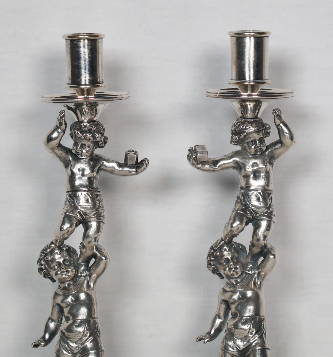 Pair Of Silver-plated Bronze Candlesticks Signed Alphonse Giroux Paris-photo-3