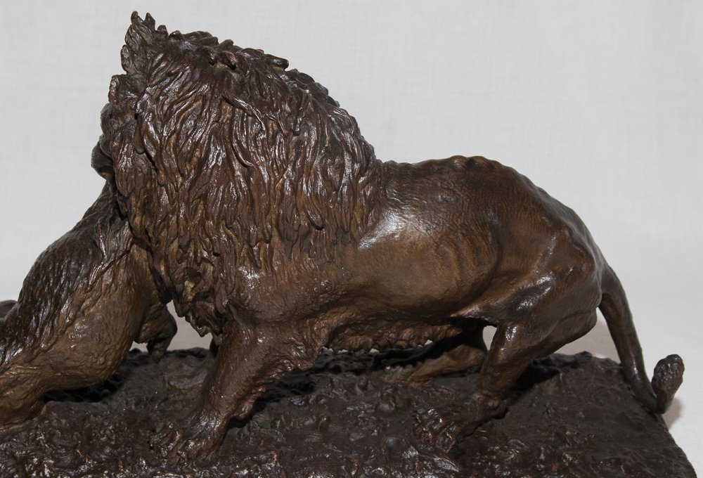 Bronze Lion entraînant un sanglier Christophe Fratin daté 1836-photo-3
