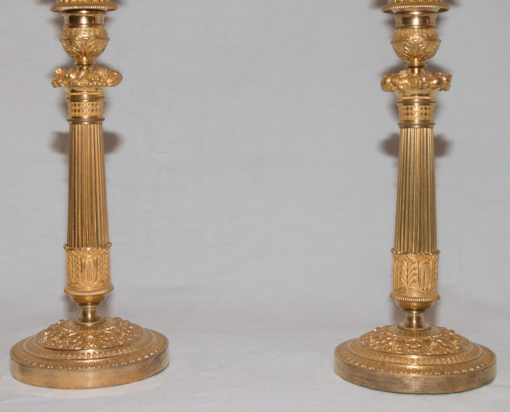 Paire de chandeliers en bronze doré  Époque 1er Empire, vers 1810-photo-4