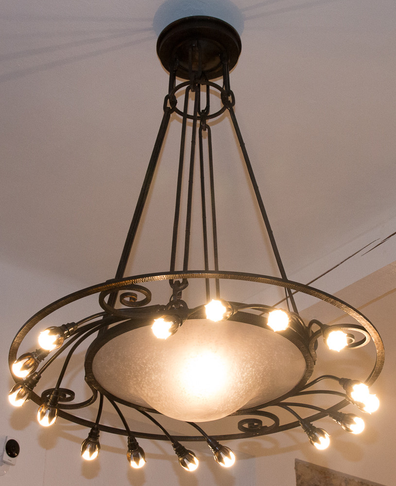Large 18-light Art Deco Chandelier By Schneider-photo-2