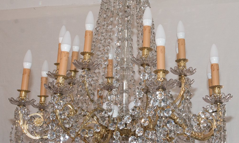 Large Gilt Bronze And Crystal Chandelier, Napoleon III Period-photo-2