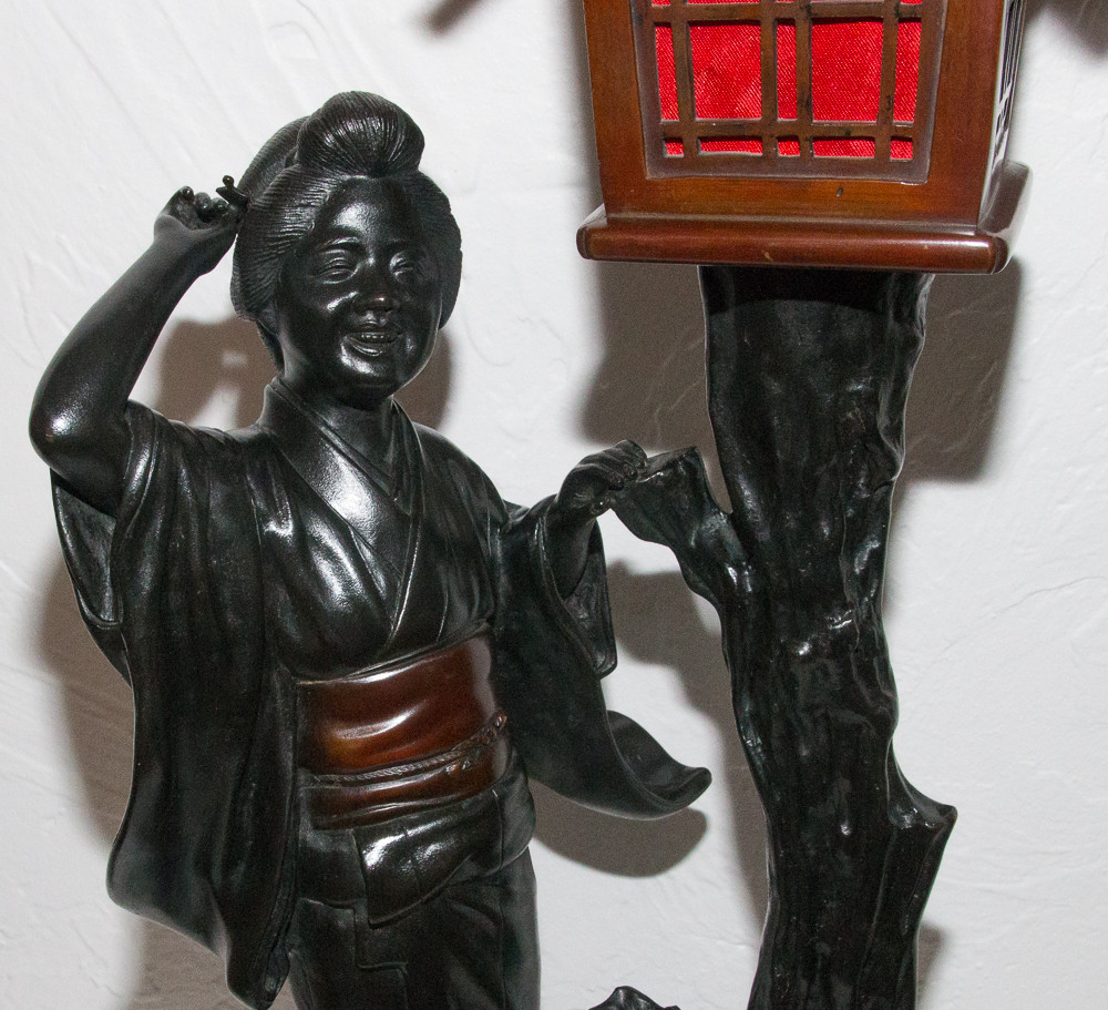 Geisha Bronze Lamp Meiji Period 1868-1912-photo-3