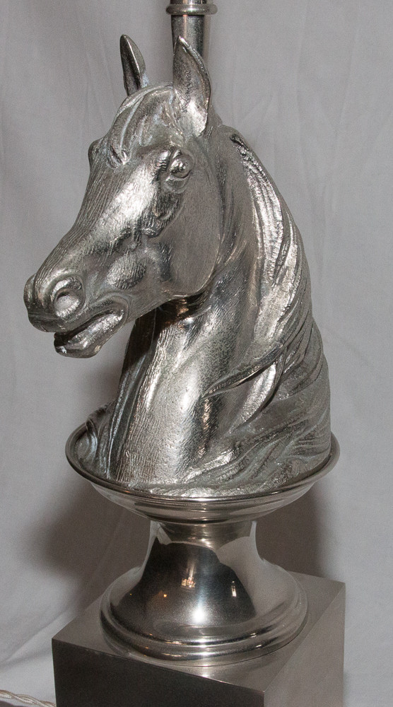 Silver-plated Bronze Horse Head Lamp Maison Charles Circa 1970-photo-3