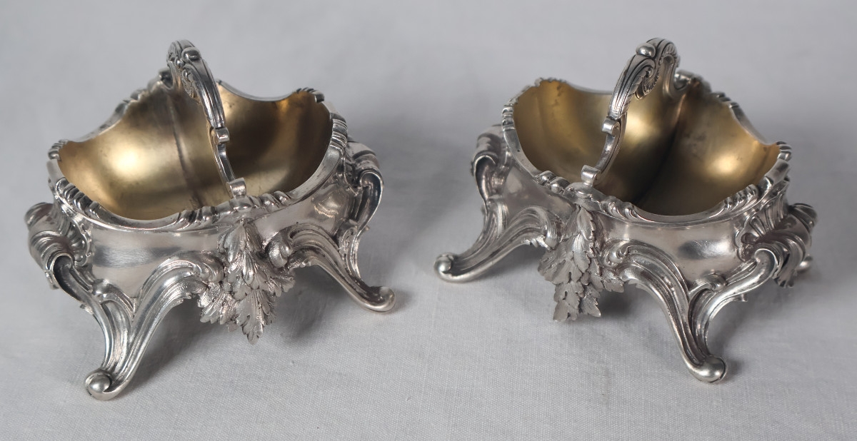 Set Of Four Solid Silver And Gilt Boin-taburet Salt Cellars, Late 19th Century-photo-2