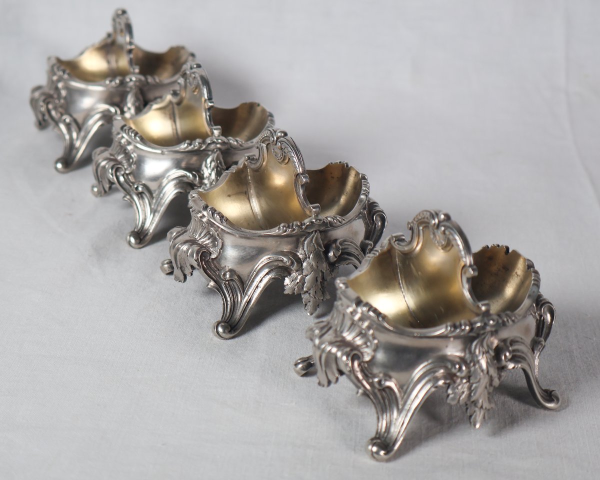Set Of Four Solid Silver And Gilt Boin-taburet Salt Cellars, Late 19th Century-photo-2