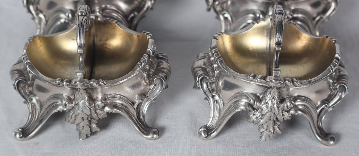 Set Of Four Solid Silver And Gilt Boin-taburet Salt Cellars, Late 19th Century-photo-4