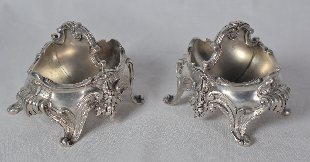 Paire de salières en argent massif fin XIXe-photo-2
