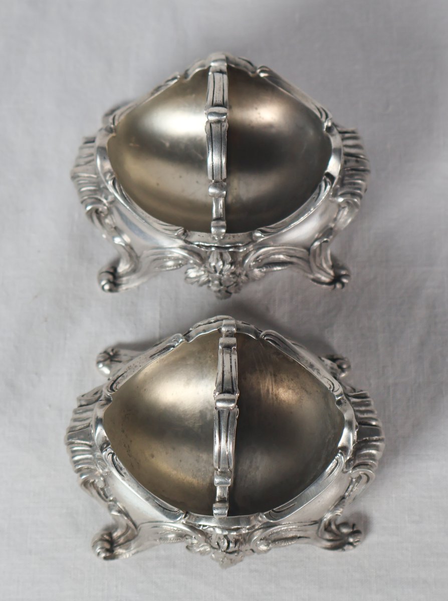 Paire de salières en argent massif fin XIXe-photo-1