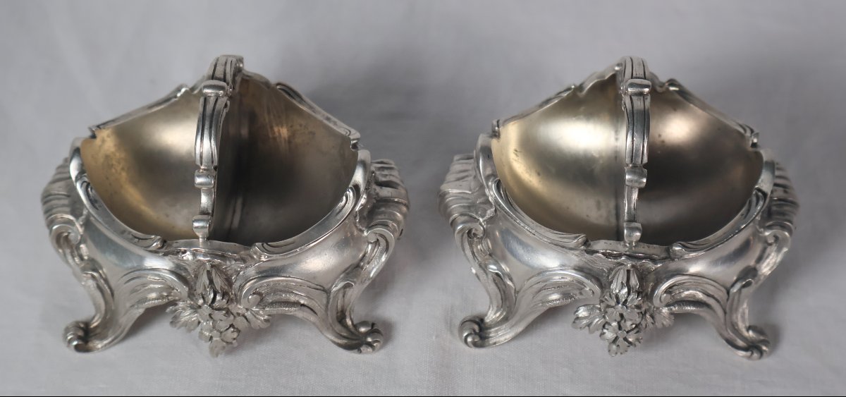 Paire de salières en argent massif fin XIXe-photo-6