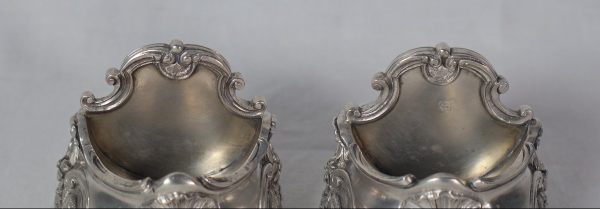 Paire de salières en argent massif fin XIXe-photo-7