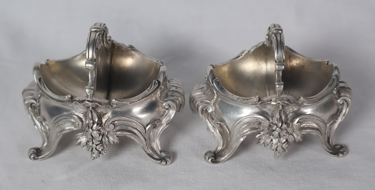 Paire de salières en argent massif fin XIXe