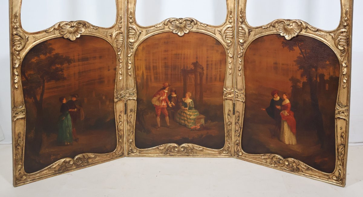 Paravent en bois doré style Louis XV fin XIXe -photo-6
