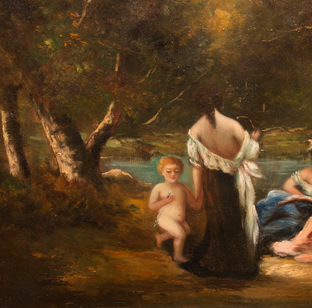 Huile sur toile, école de Barbizon, XIXe siècle-photo-1