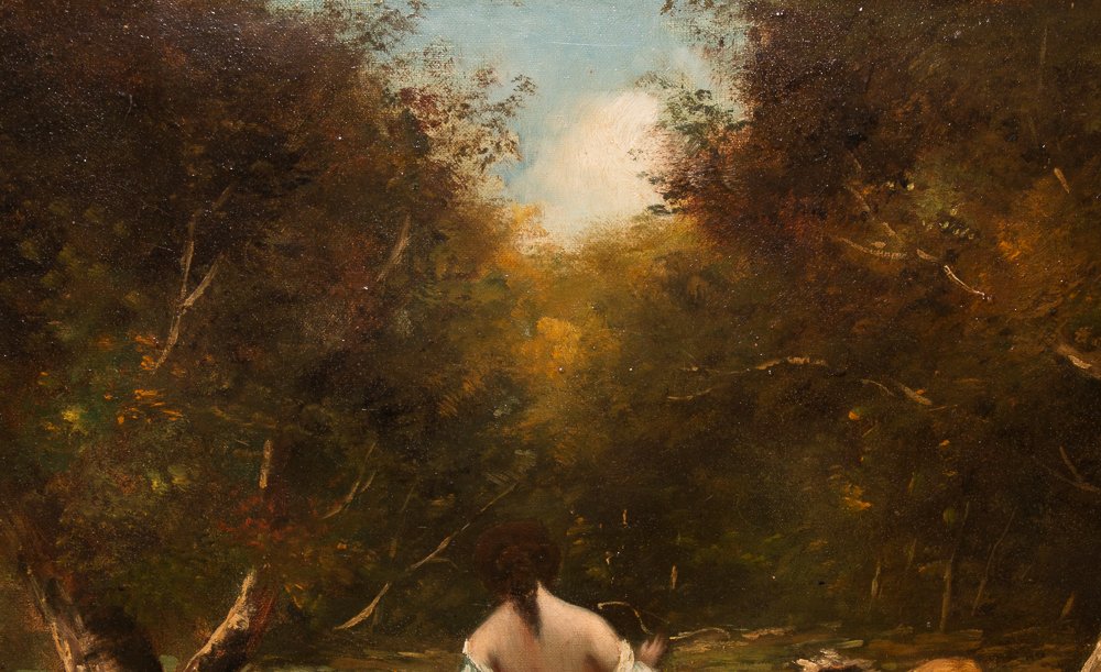 Huile sur toile, école de Barbizon, XIXe siècle-photo-3