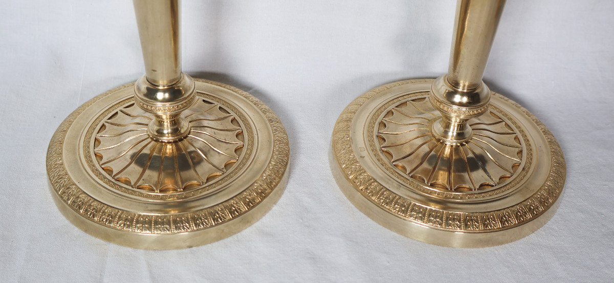  Paire de bougeoirs en bronze doré époque empire-photo-3