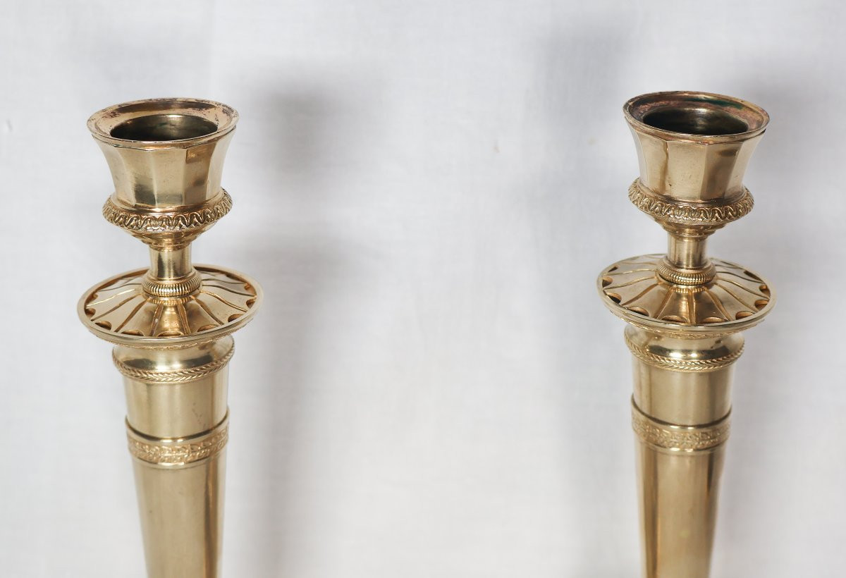  Paire de bougeoirs en bronze doré époque empire-photo-2