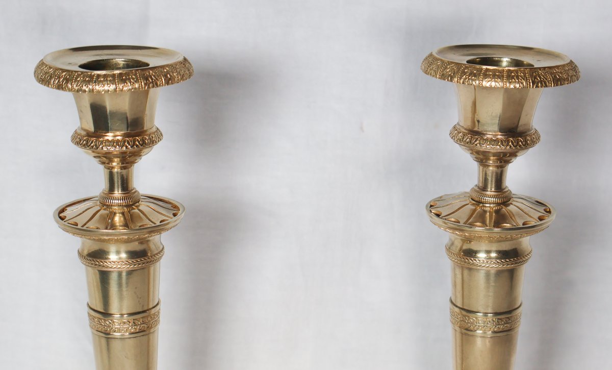  Paire de bougeoirs en bronze doré époque empire-photo-7
