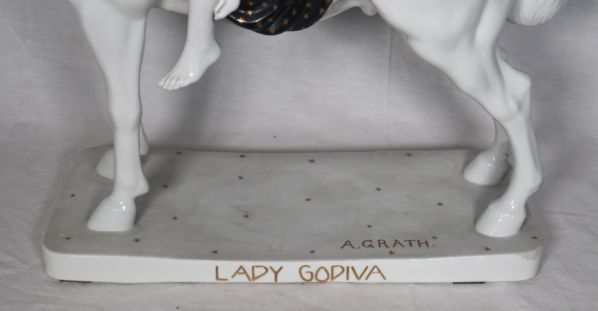 Lady Godiva groupe en porcelaine Anton Grath (1881-1956)-photo-3