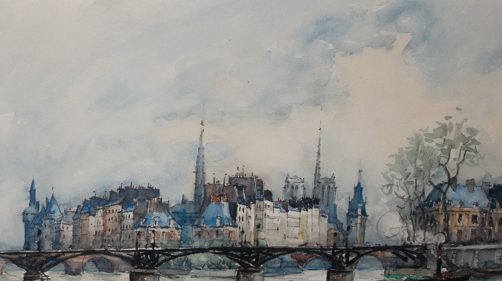 The Pont Des Arts - Paris. Watercolor. Signed Frank Will And Dated 1929.-photo-2