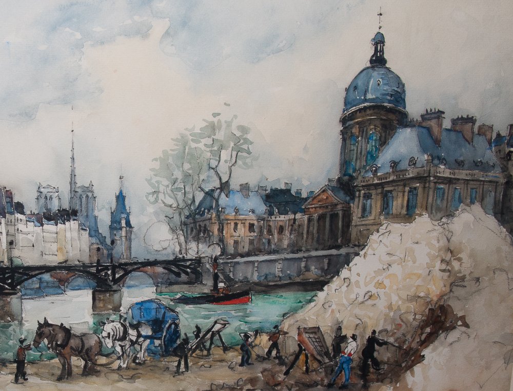 The Pont Des Arts - Paris. Watercolor. Signed Frank Will And Dated 1929.-photo-3