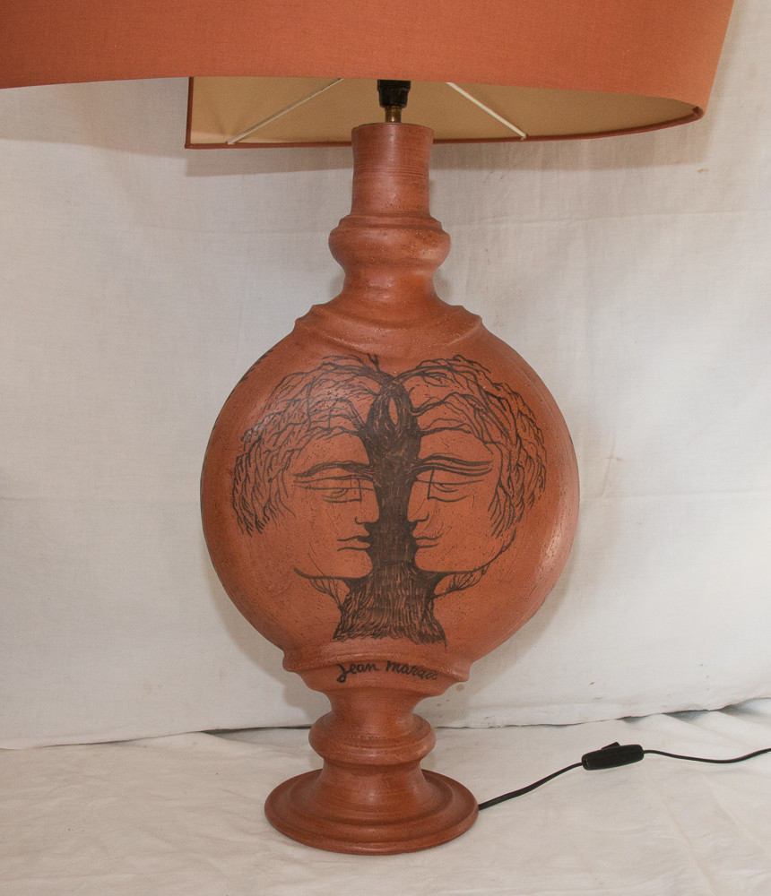 Lampe en terre rouge Jean Marais 1913-1998-photo-3