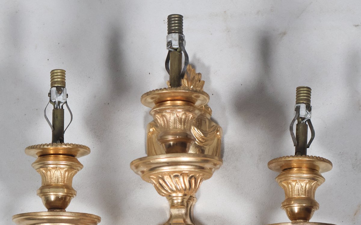 Paire d'appliques en bronze doré époque Louis XVI  -photo-2