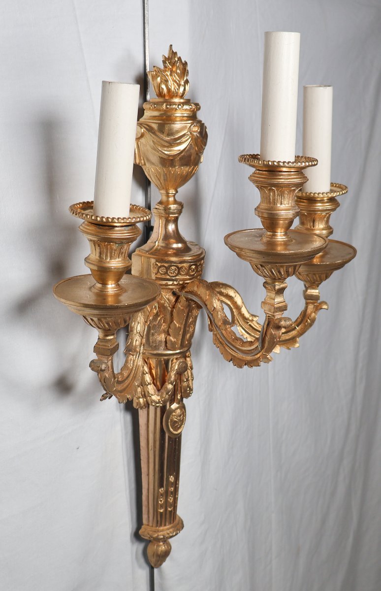 Paire d'appliques en bronze doré époque Louis XVI  -photo-3