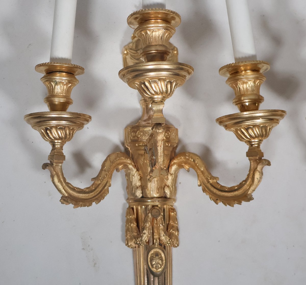 Paire d'appliques en bronze doré époque Louis XVI  -photo-8