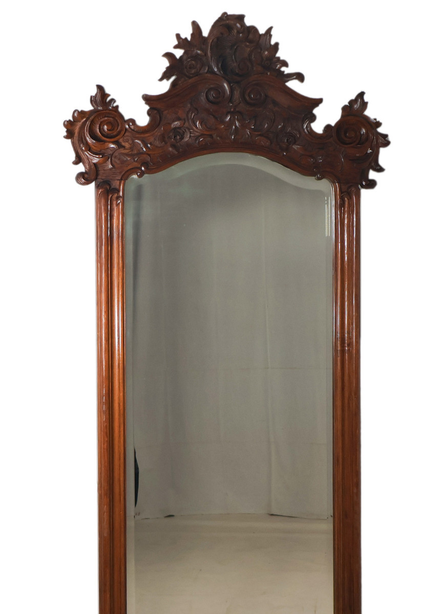 Grand miroir de style Louis XV en tilleul fin XIXe siècle-photo-2