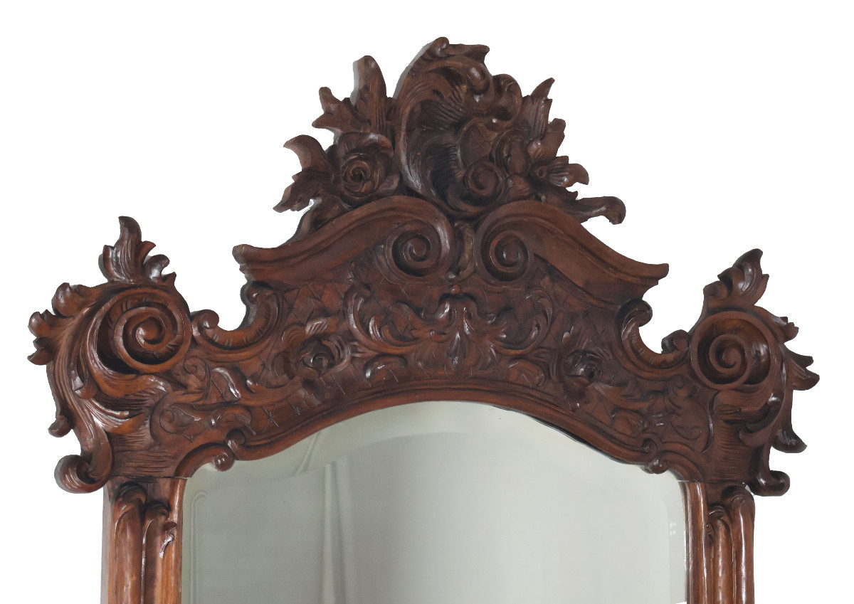 Grand miroir de style Louis XV en tilleul fin XIXe siècle-photo-4