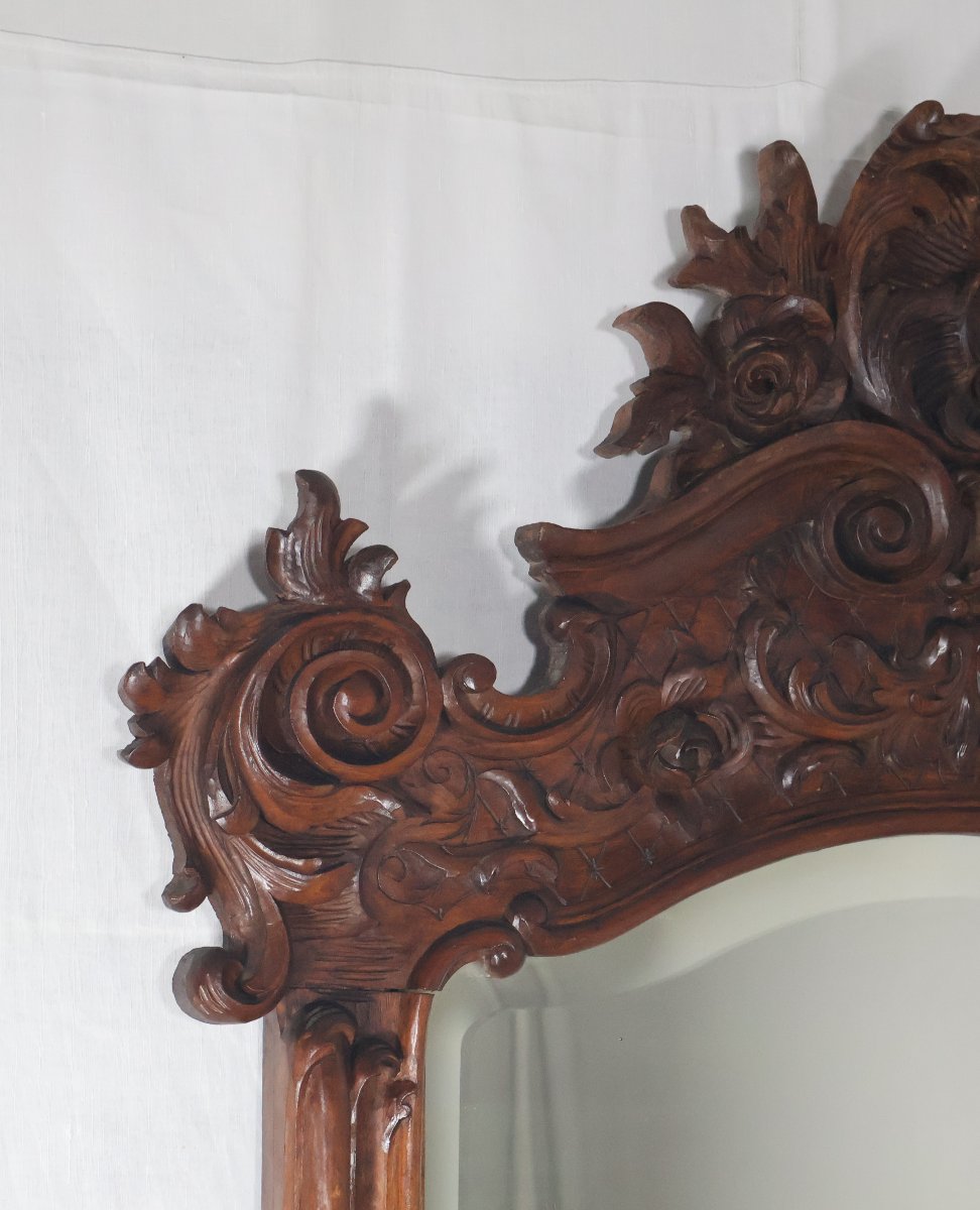 Grand miroir de style Louis XV en tilleul fin XIXe siècle-photo-1