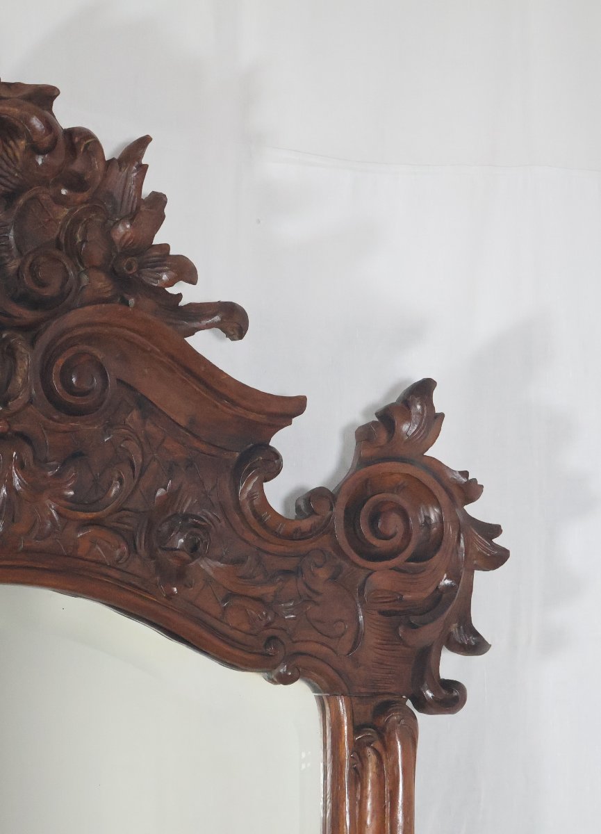 Grand miroir de style Louis XV en tilleul fin XIXe siècle-photo-2