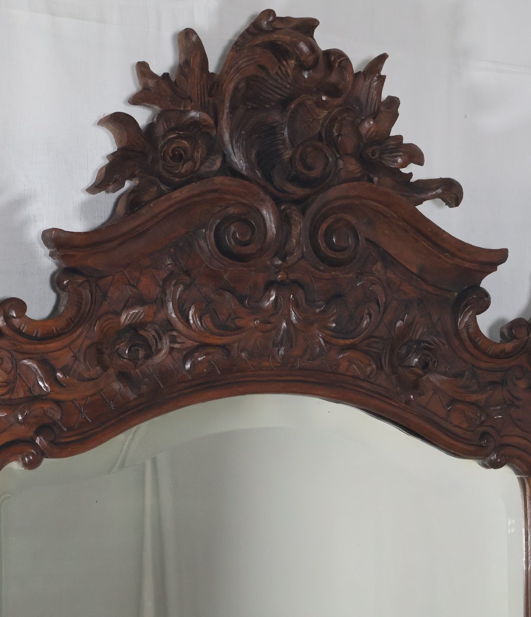 Grand miroir de style Louis XV en tilleul fin XIXe siècle-photo-3