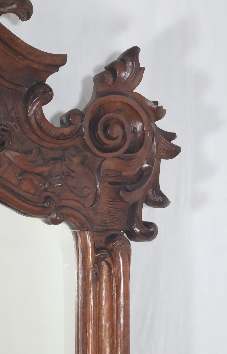 Grand miroir de style Louis XV en tilleul fin XIXe siècle-photo-5