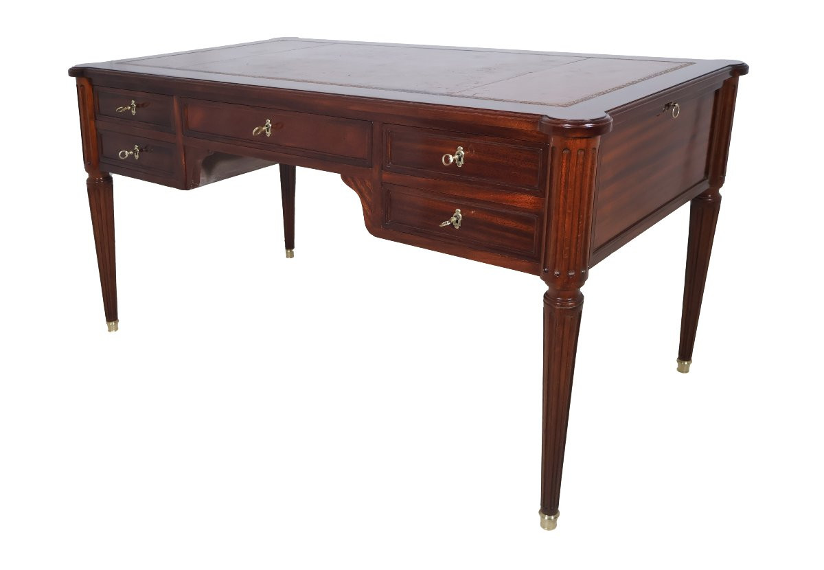 Double-sided Flat Desk With Pull-out Drawers, Louis XVI Style, Early 20th Century.-photo-2