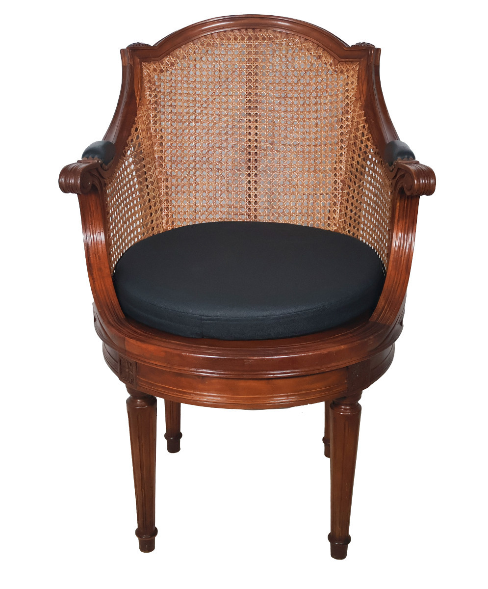 Mahogany Cane Office Chair In The Louis XVI Style, Late 20th Century.-photo-2