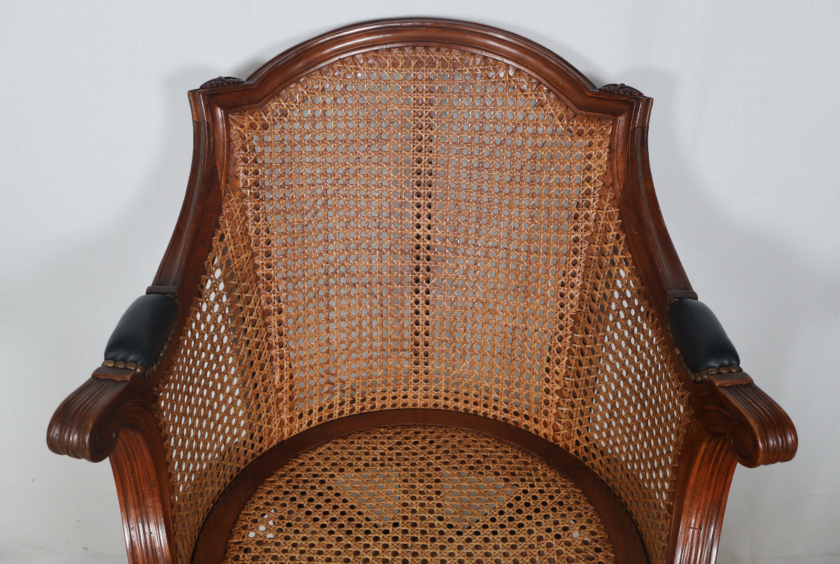  Mahogany Cane Office Chair In The Louis XVI Style, Late 20th Century.-photo-3
