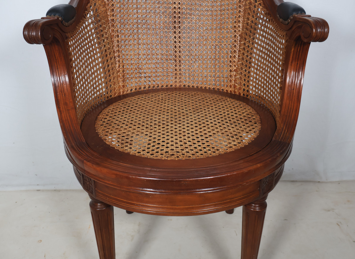  Mahogany Cane Office Chair In The Louis XVI Style, Late 20th Century.-photo-4